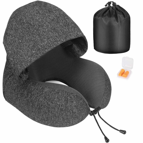 Memory foam neck pillow, travel pillow with hooded neck pillow-WELLNGS