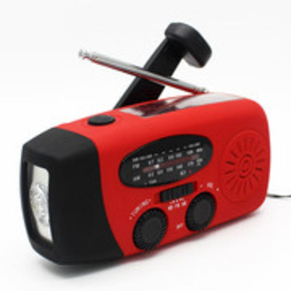 Kampikäyttöinen radio 2000mAh Powerbank, aurinkokennot, taskulamppu RED