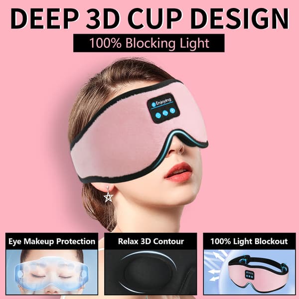 Trådløs 3D Bluetooth Søvnmaske med Stereolyd, Lysblokerende Øjenmaske til Søvn & Rejser, Hjemmeudgave Black - M logo