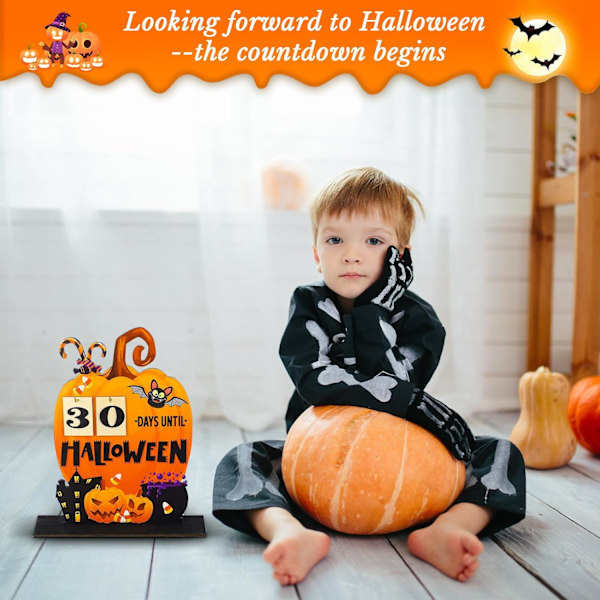Halloween-Adventskalender i Trä, Nedräkning till Halloween, Dekorationer för Hemmet och Klassrummet, Handgjorda Bordsprydnader, Halloween-Presenter (Pumpalykta)