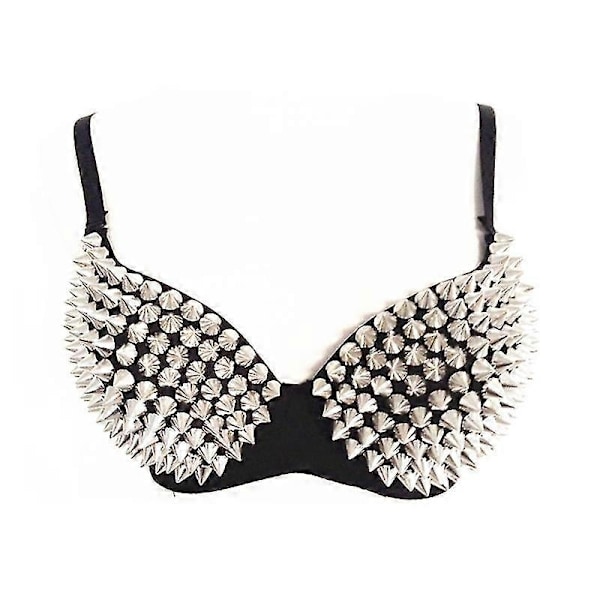 Steampunk BH för Kvinnor med Nitar, Fest, Klubb, Rave, Sport-BH, Topp - WELLNGS Silver Silver 75B