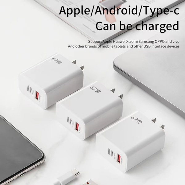 67W nopea laturi USB Type C -laturiadapteri iPhone 15 14 13 valkoinen white UK