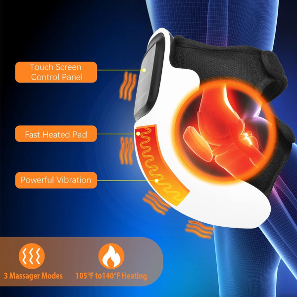 Knæmassager med varme og æltning til smertelindring - Genopladelig LED-skærm til gigtmassager og ledvarmer