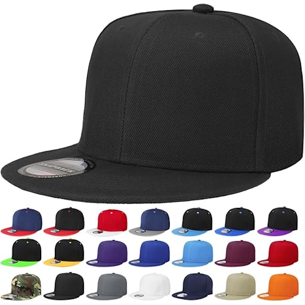 Klassisk Snapback Keps Hip Hop Stil Platt Skärm Enfärgad Justerbar Storlek black