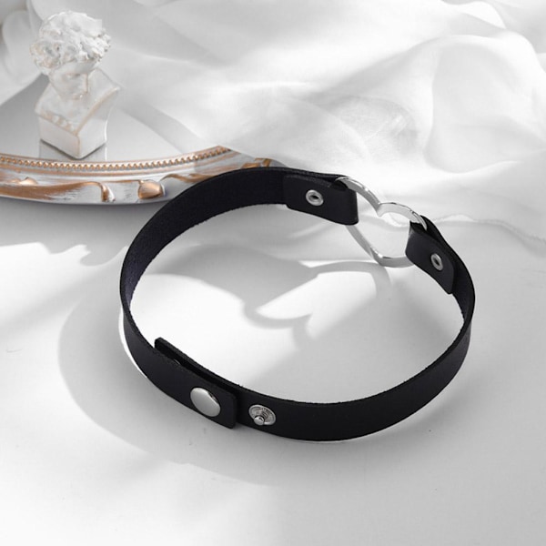 PU Nahkainen Choker Kaulakoru Säädettävä Sydänketju Kaulus Got BlackC Circle