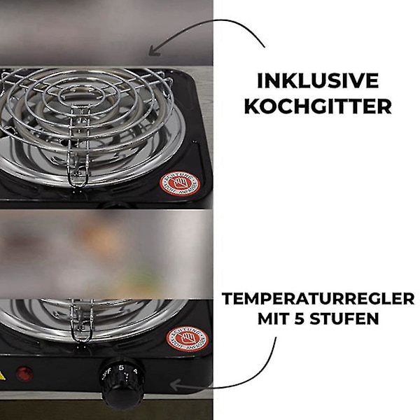 Elektrisk enkelbrenner kokeplate, kompakt og bærbar, justerbar temperatur kokeplate, 1500W, svart