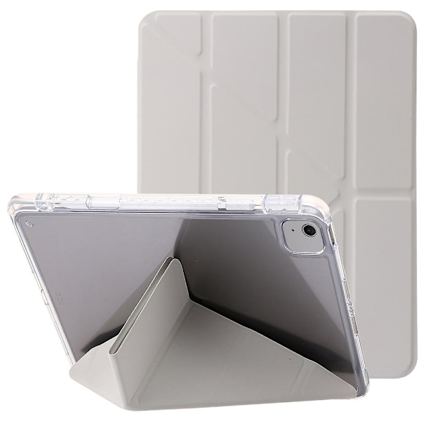 Etui for iPad Air 11 (2024) PU-Lær Origami Stativ Transparent Tablett Etui - Grå-WELLNGS Grey