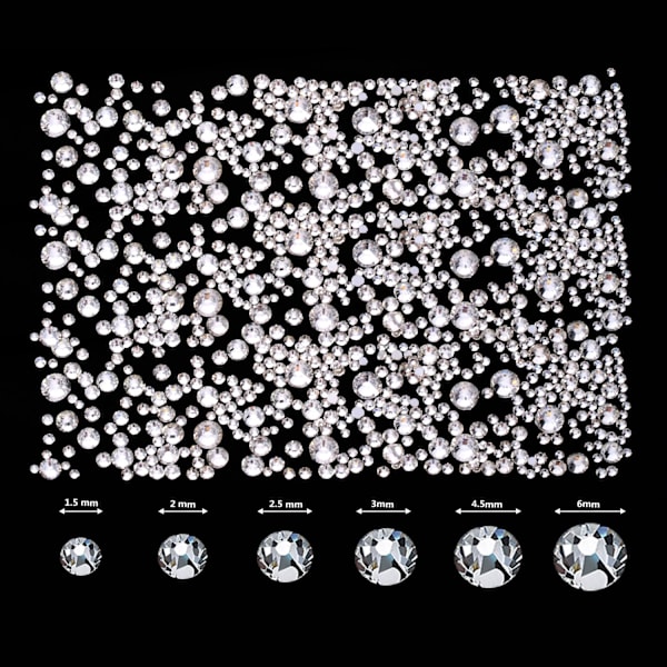 2000 stk. flate bakside edelstener rhinestones 6 størrelser (klar) [qb]