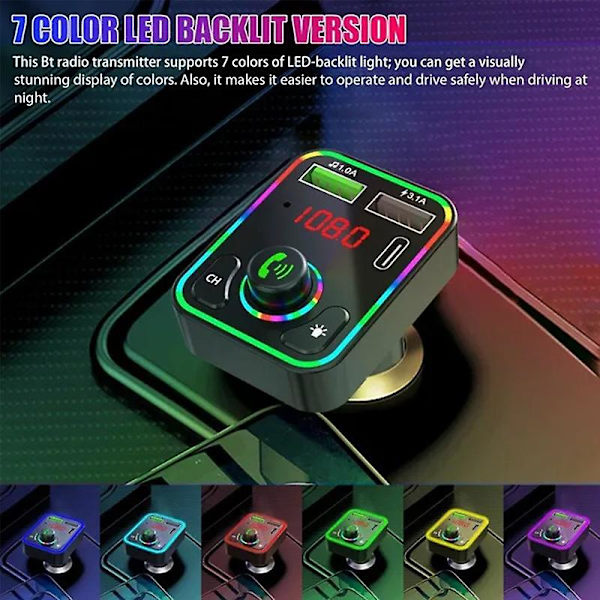 Bil Bluetooth 5.0 Fm Transmitter Dobbelt USB Typec Oplader Mp3 Afspiller LED Baggrundsbelysning Pd Hurtig Oplader Adapter Håndfri Bilsæt