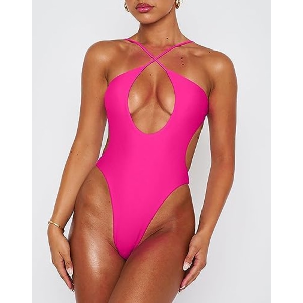 Sexet Dame Krydsende Halter Badedragt Rose Rød Rose Red L