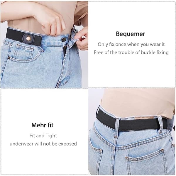Elastiskt bälte för kvinnor, bälte utan spänne, osynligt bälte för jeans