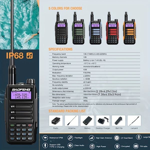 2023 Ny Vattentät Walkie Talkie BF UV-16 Pro Mate Radio Ham Cb Radio Hög Effekt Lång Distans