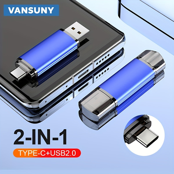VANSUNY 32G/64GB/128G USB Type-C Flash Drive 2-i-1 Dual Flash Drive USB A + USB C OTG Flash Drive
