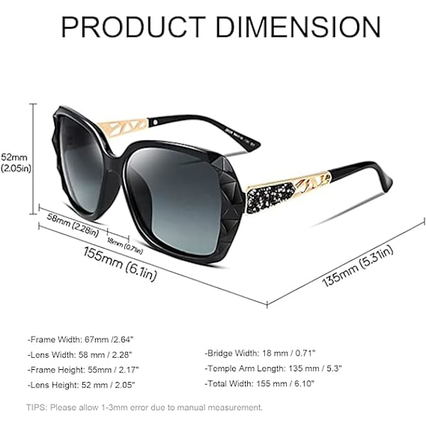 #Damsolglasögon Polariserad UV400-skydd Överdimensionerade glasögon Klassiska stora bågar Solglasögon för kvinnor B2289#