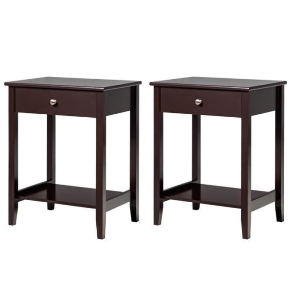 COSTWAY 2 tier 2 bedside cabinets with 1 drawer, brown side table in modern style