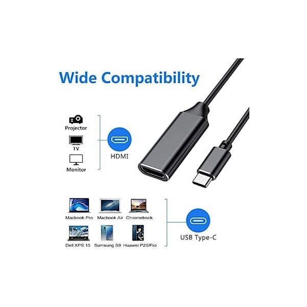 Hvit USB C til HDMI-adapter, Type C til HDMI 4K-konverter, Type C