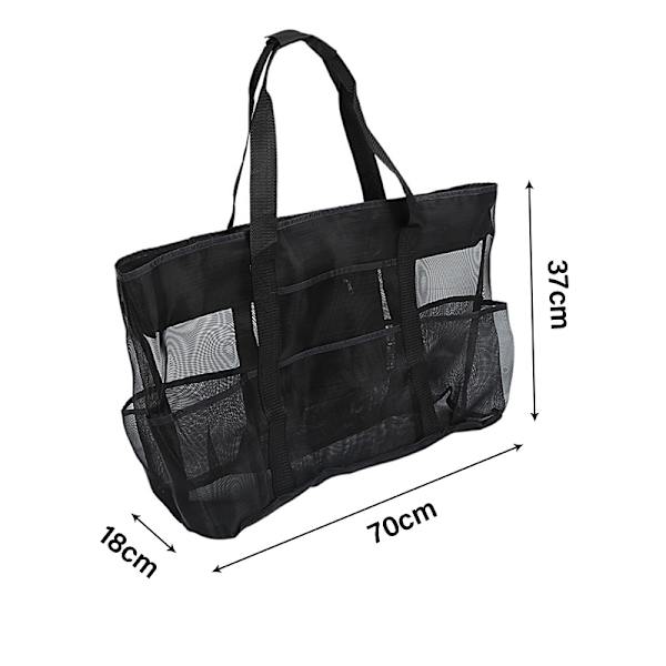 Stor strandtaske med 8 netlommer, holdbar strandtaske