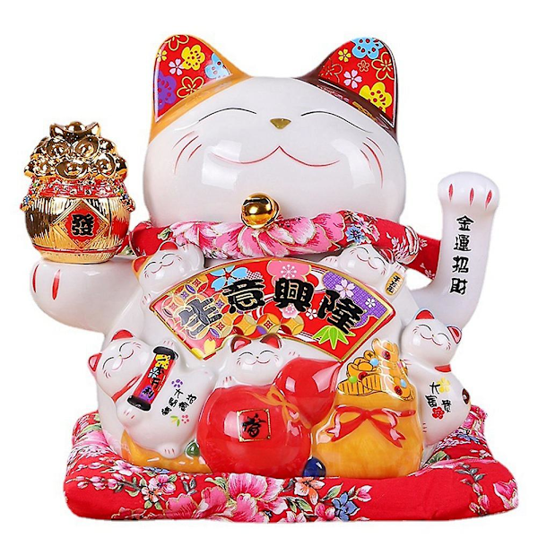 Tommers keramiske vinkende katt Maneki Neko ornament Feng Shui dekorasjon svingende lykkekatt, b