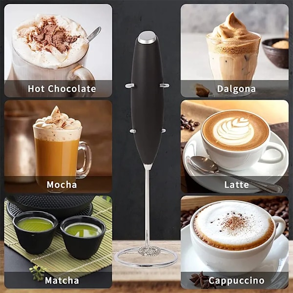 Elektrisk äggvisp mjölkskummare handhållen, Mini elektrisk dryckmixer skummare med stativ för kaffe latte Ed