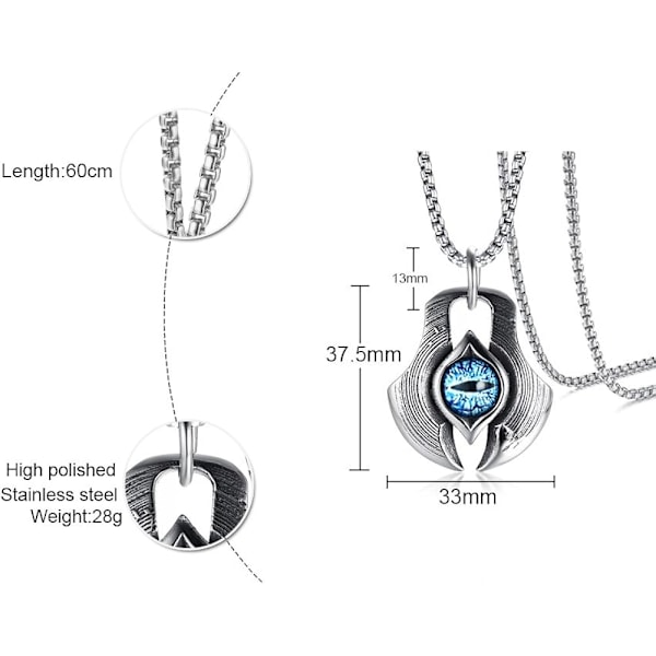 Herre Rustfritt Stål Blå Gresk Drageøye Øksehalskjede