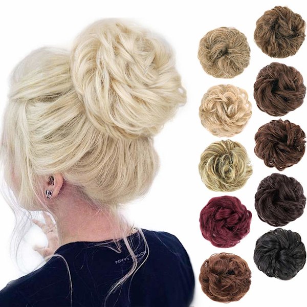 1 st Messy Bun Hårförlängning Scrunchie Lockigt Vågig Messy Syntetisk Chignon för Kvinnor Uppstylad Hår Pale Ash Blonde Mix Bleach Blonde