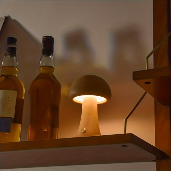 1 st LED Kreativ Svampsbordslampa, Träbordslampa, Sovrums Sängbordsnattlampa, Dimbar LED Type A - Walnut