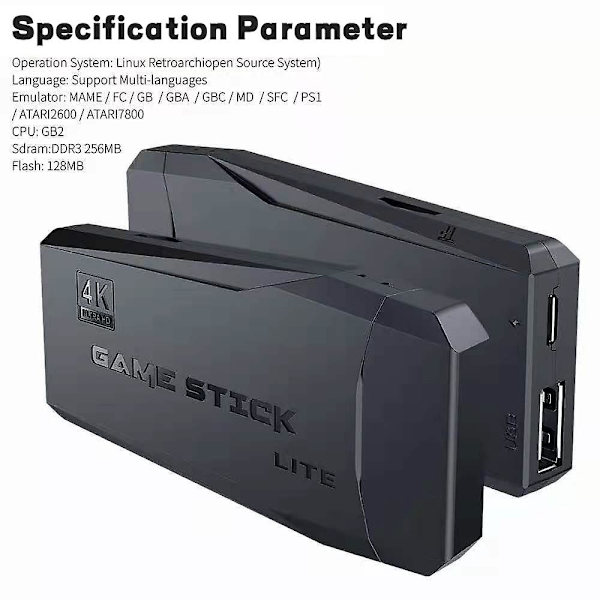 Retro spillkonsoll, spill Game Stick, stick klassiske spill, plug and play videospill for tv, 10 000+ spill, hdmi + 2 spillkontrollere
