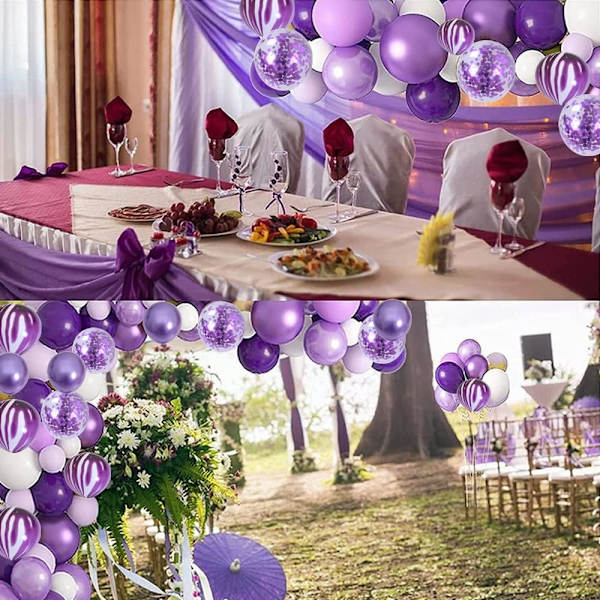 Lila ballong flickor kit lila ballong båge macaron metallisk konfetti lila tie dye ballonger set för babyshower födelsedagsfest dekoration