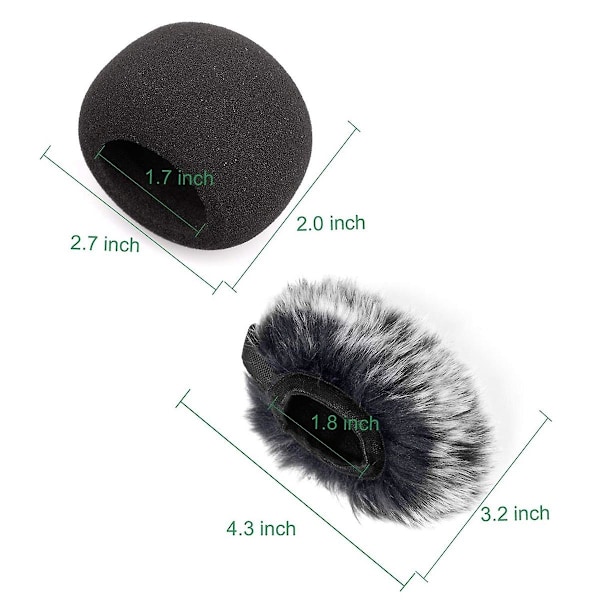 Mikrofonvindskydd, Pälsvindskydd + Skummikrofonvindskydd för Zoom H1 H1n Mic BlackWhite