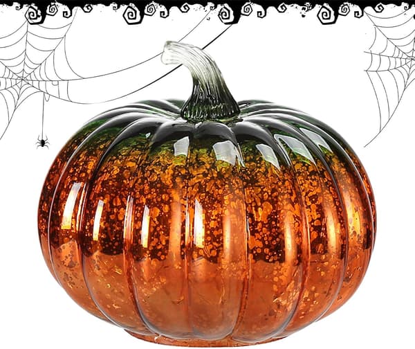 Gresskarlys, glitrende gresskar i glass, stemningsbelysning Halloween-dekorasjoner bordpynt a