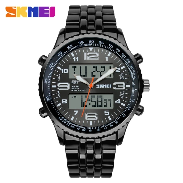 2015 Nye SKMEI Luksusmerke Menn Militær Klokker Full Stål Menn Sports Klokker Digital LED Quartz Håndleddsur relogio masculino black