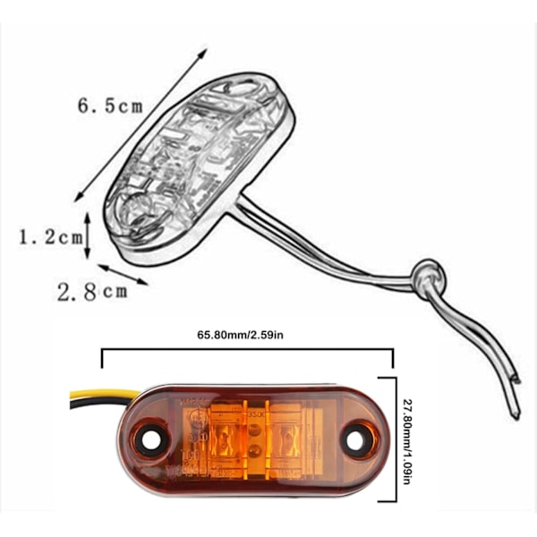 10X 2 LED Sidemarkerlys 12/ 24V Tilhenger Sidelys Gult Advarselslys for Lastebil Bobil Caravan Yellow