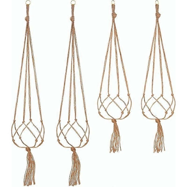 Set med 4 Makramé växtampel rep kruk hängare inomhus utomhus trädgårdsdekoration med - 2 stycken 105 cm och 2 stycken 90 cm