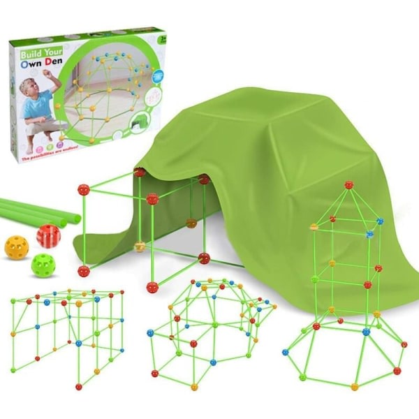 Lasten teltta, DIY-linnoituksen leikkihuoneen rakennuspakkaus, linnatunneliteltta lelu, sisä- ja ulkotiloihin (pallo 36 tikkua 51 teltalla)