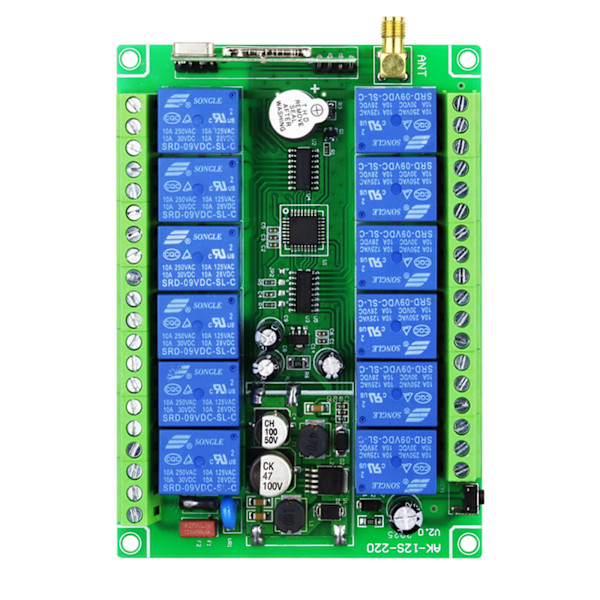 DC12V-48V 12CH Langaton kaukosäädin LED-valon ohjauskytkinrelelähtö Radio RF Lähetin 315/433 MHz Vastaanotin null - 433MHz 0.61