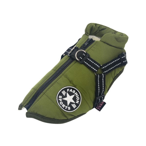 Varm vanntett jakke med sele for hund Vinter komfortabel bomullsklær Polstret vest for små mellomstore hunder Army Green Army Green S