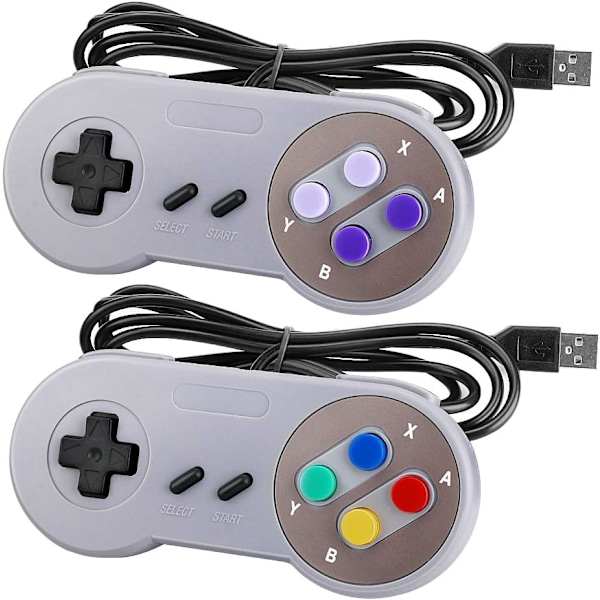 SNES USB-kontroller 2-pack, kabelansluten retro SNES-spelkontroll för Super Nintendo