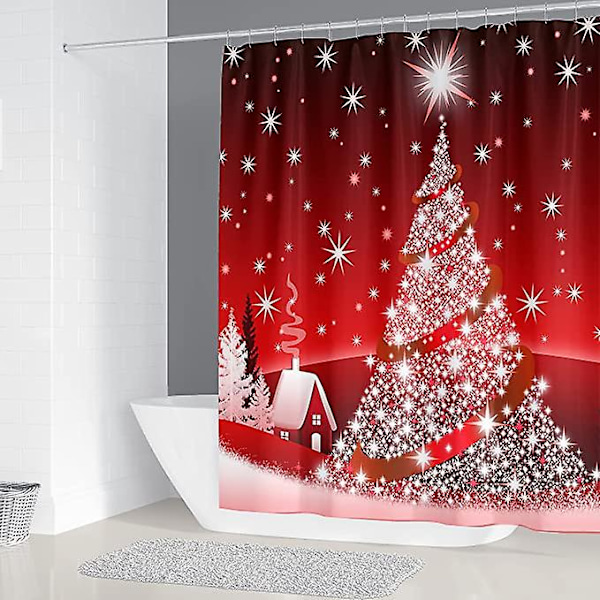 Rød stof julegardin med C-ringe - skimmelresistent farve - 180 x 200 cm