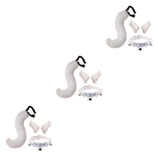 1/2/3/5 Faux Cat Ears and Tail Set Halloween Fancy Dress Cosplay White-WELLNGS White White 3PCS