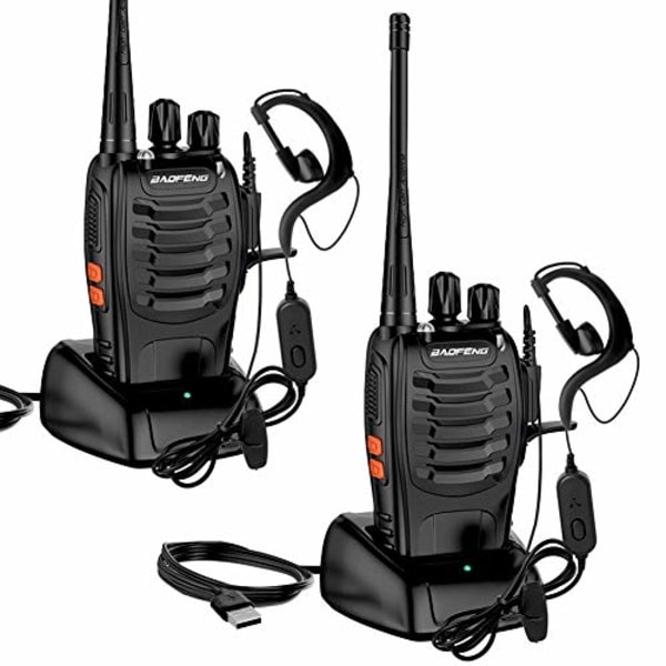 2X Walkie Talkies, Sayapeiy BF-888S Sæt 1500mAh 16 Kanaler 1-3km Rækkevidde Genopladelig Radiomodtagelse, Med Bærbar Dobbelt Hovedtelefon