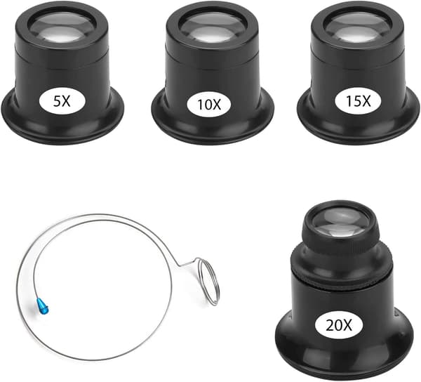 Sett med 4 juvelerluper, urmakerlupe 5X 10X 15X 20X øyelupe
