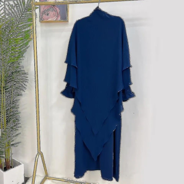 Ramadan Eid Muslimer Kvinder Jilbab 2 Stykke Abaya Med Hijab Lang Khimar Niqab Sæt Overhead Bøn Kjole Islam Outfit Djellaba Burka Navy Blue Sæt XL-XXL