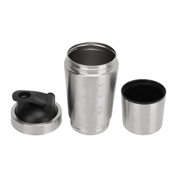 Rustfri stål shakerflaske, proteinshaker med skala, bærbar shakerkop til pre-workout proteinblanding