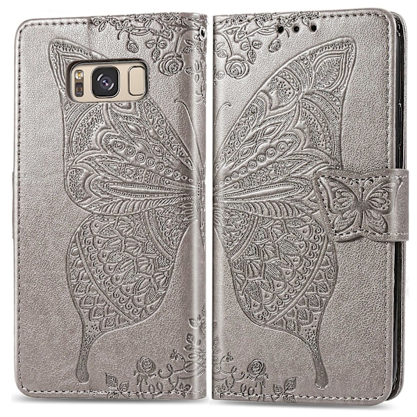 Kompatibel med Samsung Galaxy S8 Plus Fodral Flip Cover Präglad Fjäril Mjuk Tpu Stötsäkert Skal Slim - Grå null[qb] null none