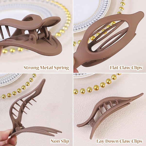 Flate hårklyper 6 stk Lay Down Claw Clips Hårtilbehør for kvinner - Brun[qb]