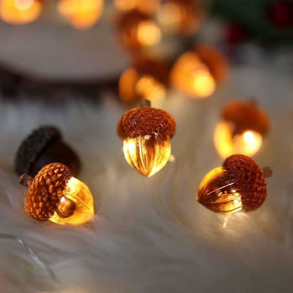 Dekorative Fe-Eikenøtt Lyslenker Thanksgiving Dekorasjon Høstkrans Søte Nyhet Lys 30 LED 10 fot Batteri