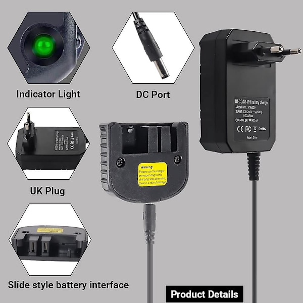Erstatningsoplader kompatibel med Black & Decker 9,6v 12v 14,4v 18v Nicad Nimh batteri Hpb18-ope Hpb18 Hpb14 Hpb12 Hpb96 244760-00 A1718 Fsb18