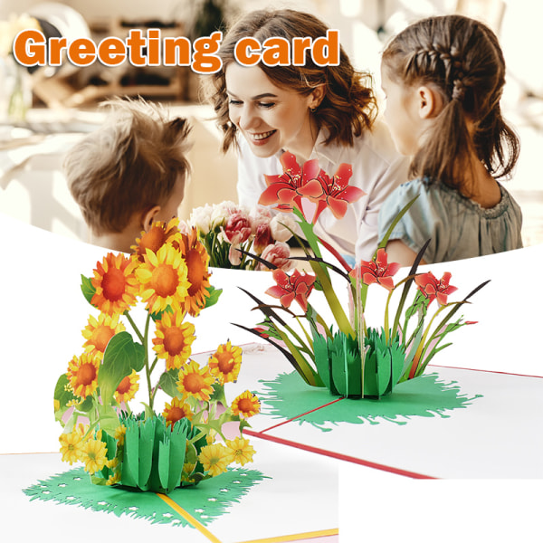 Handgjorda 3D-blommor Pop Up Tackkort Thanksgiving-kort Mors dag Gratulationskort Presentkort med kuvert till mamma Sun Flower