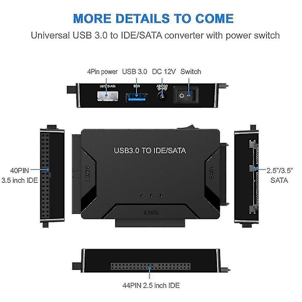 Zilkee Ultra Recovery Converter USB3.0 til SATA/IDE Harddisk Kabel Disk Adapter EU Stik - Perfekt