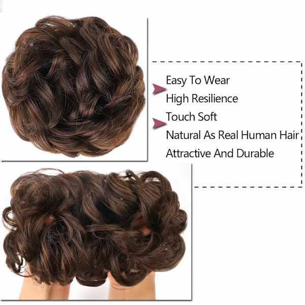 1 st Slouchy Hårtofs Hårtvinning Krullvågig Slouchy Syntetisk Chignon för Kvinnor Uppstylad Håraccessoar Dark Brown & Light Auburn Mixed